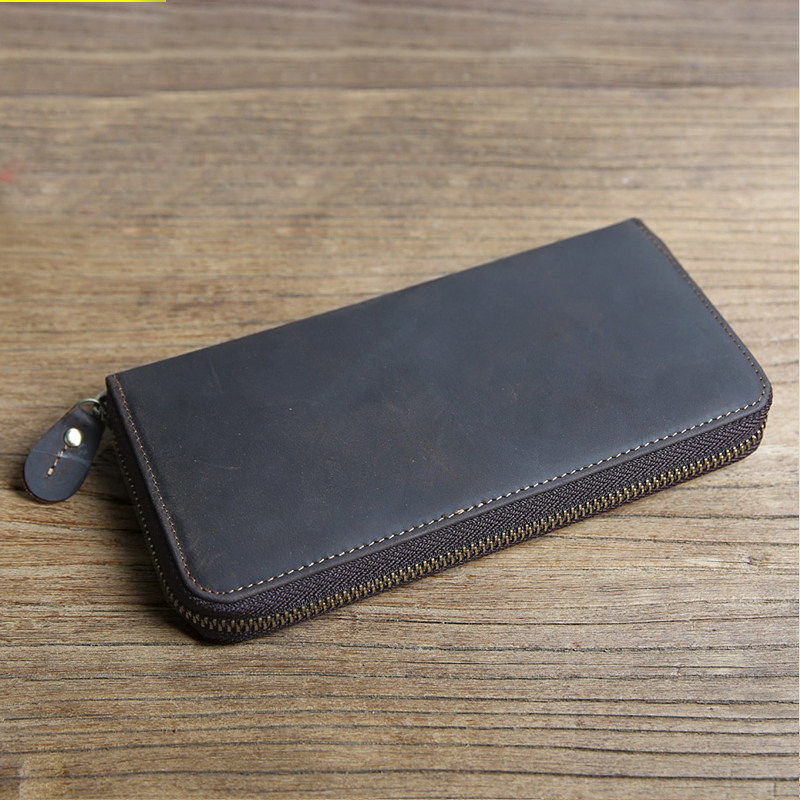 Retro Crazy Mapleather Men Wallet Head Layer Cow Leather Large Capacity Handbag Genuine Leather Long Version Money Clip-Artisanal Leather Clip