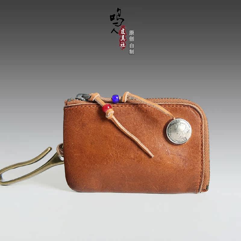 High - end men retro - leather leather keys to vegetable tanning head skin short - zip keyboard change wallet 1