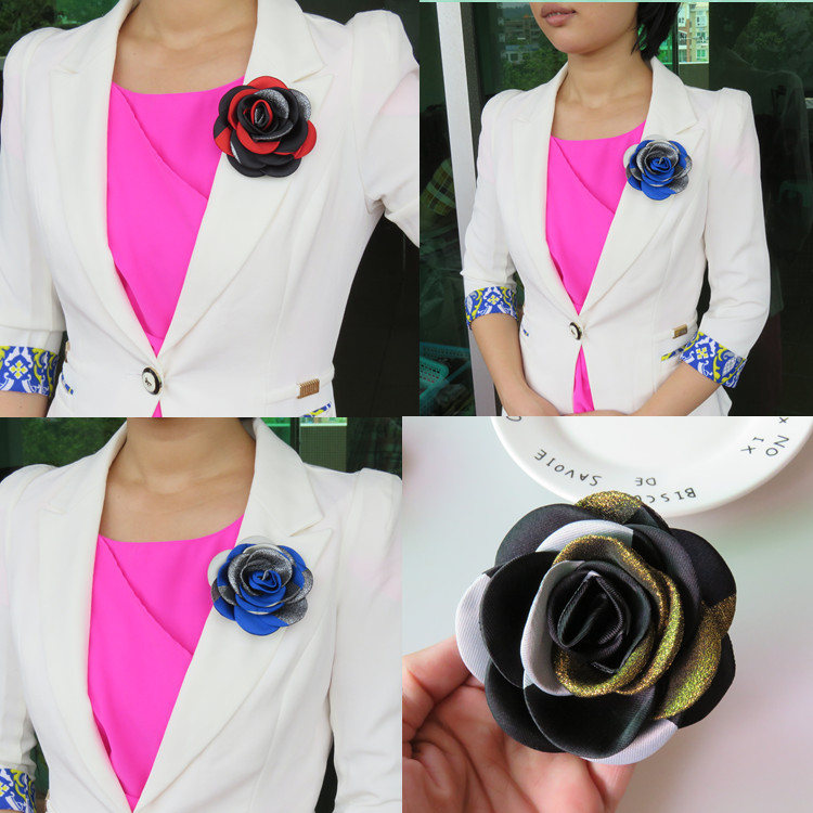 Phiên bản Hàn Quốc của Camellia ba chiều nhỏ bằng vải satin lớn hoa trâm cài hoa kim trâm hoa phụ kiện hoa 8CM cài áo vest nam