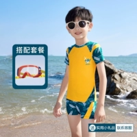 Желто-зеленый комплект из двух частей [купальник + очки для плавания в большой оправе]