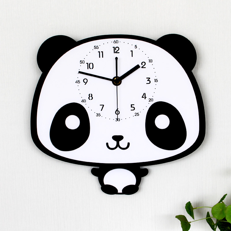 Silent cartoon wall clock living room creative children's room panda clock home bedroom hanging wall clock stylish simple watch