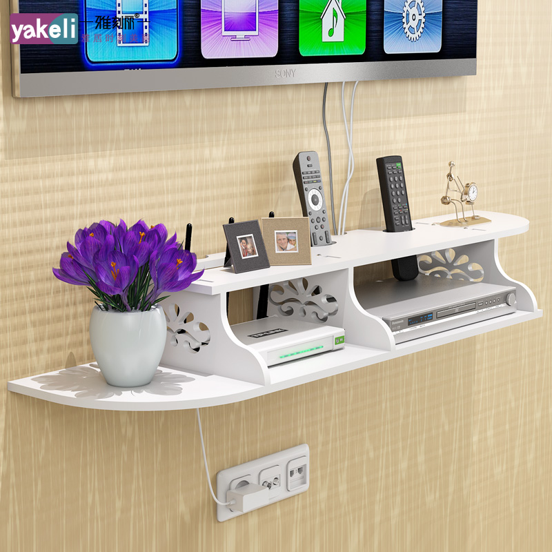 Router shelve TV upper box containing layer frame wall-mounted wireless WiFi accommodating box partition shelf free of punch