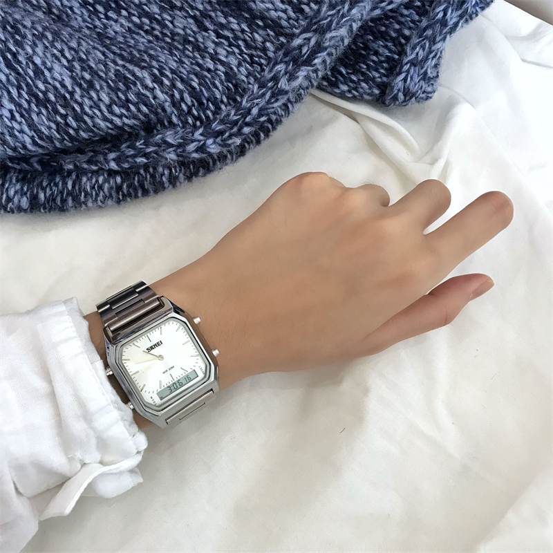 Women's Watch, Small Silver Watch, Retro Square Electronic Watch for Men, ins Student Trendy Fashion Unisex Hong Kong Style Steel Band Women's Watch