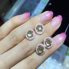 Серьги 饱满起荧光s925纯银天然葡萄石耳钉女透明耳环百搭优雅玉水晶特惠