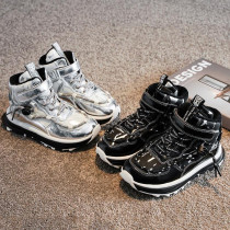 Childrens silver cotton shoes mens Martin boots sneakers non-slip boys autumn and winter boys new boots Puskin