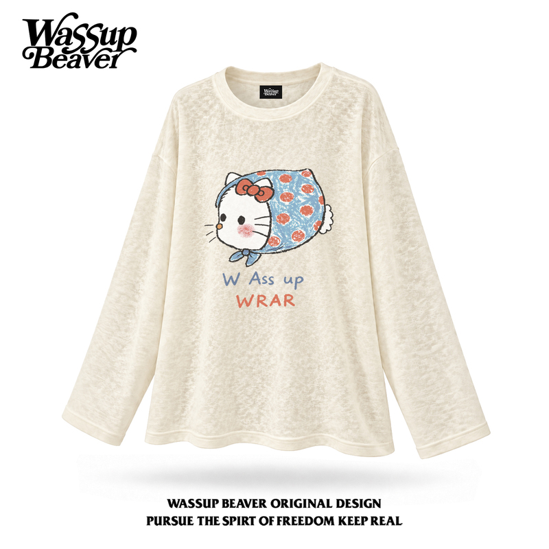 Wassup Lyocell Playful and Cute Cartoon Fun Long-Sleeve T-Shirt 2026 Autumn Thin Lazy Base Layer Top