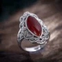 Châu Âu và Mỹ retro phong cách quốc gia giả Thái bạc nhân tạo màu đỏ mã não ruby ​​nhẫn nữ thời trang hoang dã món quà ngón giữa nhẫn trọn nam vàng 18k