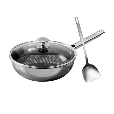 【康巴赫】不粘锅家用炒锅304不锈钢蜂窝不粘炒菜锅电磁炉燃气灶