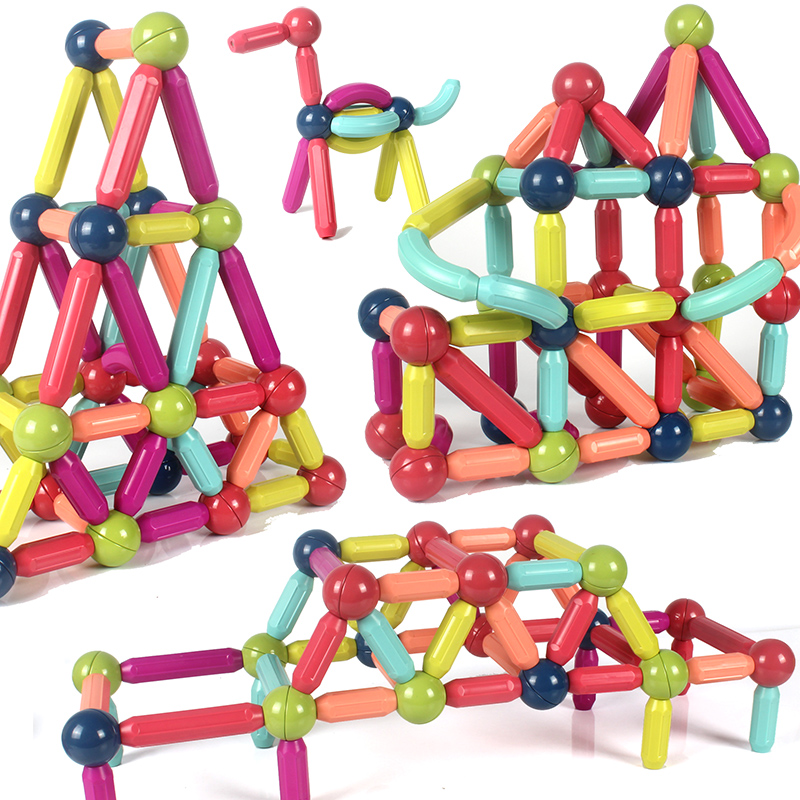 Large Variety Magnetic Rod Children's Building Blocks Assembled Toys Puzzle Baby Early Education Large Particles 3-6 Years Old Boys and Girls
