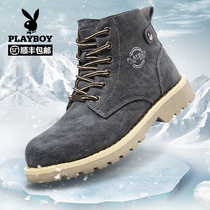  Playboy Martin boots mens high-top winter plus velvet British booties thickened shoes Tooling mens boots snow boots