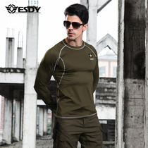 ESDY mens solid color fleece sports outdoor tactical training long sleeve tight sports thermal underwear