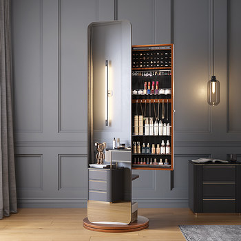 Yangyuan solid wood dressing mirror fitting mirror full-body mirror floor-standing mirror with makeup cabinet hanger integrated storage rotation