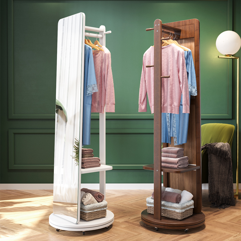 Yangyuan solid wood full-length mirror floor full-body Mirror Cabinet full-length mirror full-length mirror hanger integrated rotating storage mirror