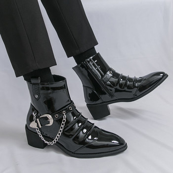 European and american pointed toe martin boots men's patent leather boots british short boots
