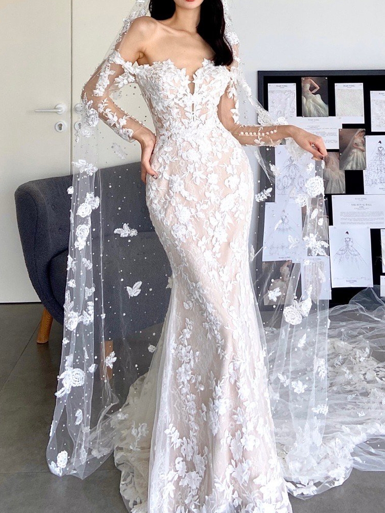 Lace retro advanced wedding dress for bride, french style,  Lace retro advanced wedding dress for bride, french style,
