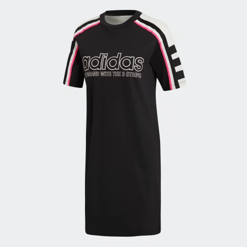 Adidas clover 2018 mới nữ tương phản màu sọc cổ tròn giản dị thể thao đầm ngắn tay DH4190 - Trang phục thể thao