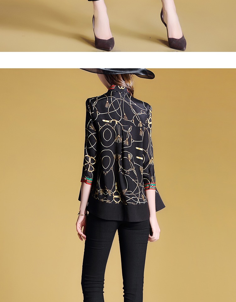 Mùa xuân 2019 áo sơ mi nữ phiên bản Hàn Quốc mới của áo cổ cao họa tiết Slim áo sơ mi chạm đáy áo sơ mi nước ngoài áo công sở nữ