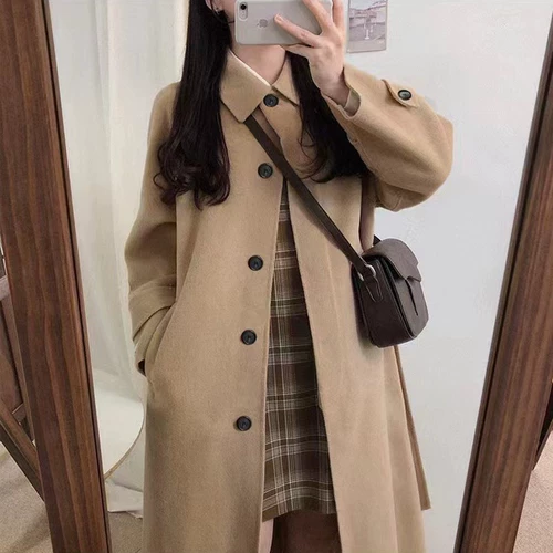 Черное шерстяное пальто, демисезонная длинная куртка, подходит для подростков, в корейском стиле, средней длины, премиум класс, увеличенная толщина