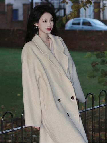 Розовое двусторонное кашемировое демисезонное небольшое шерстяное пальто, подходит для подростков