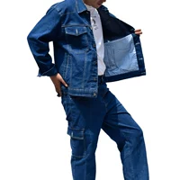 弹力多口袋牛仔套装