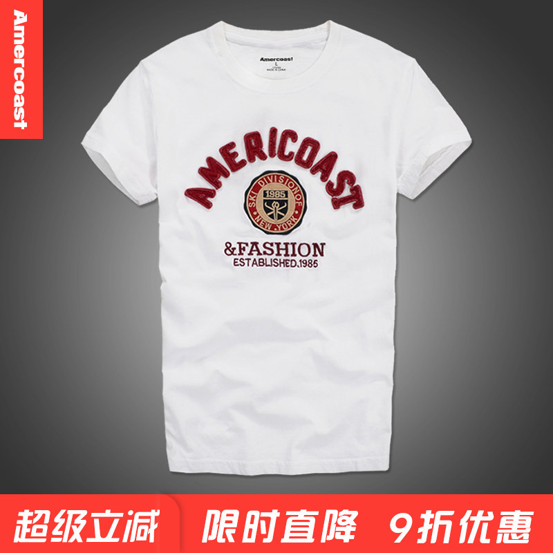 American Coast Af Men's T-Shirt Pure Cotton Short-Sleeve American-Style Embroidery Men's Brand Clothing Patch Embroidery Export Trade American Coast Af Men's T-Shirt Pure Cotton Short-Sleeve American-Style Embroidery Men's Brand Clothing Patch Embroidery Export Trade