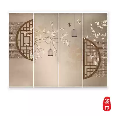 New Chinese transparent roller curtain curtain screen curtain partition window hanging lifting shading curtain soft partition porch flower and bird