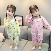 Cô gái jumpsuitlong bé mùa xuân dài tay và mùa hè mỏng trẻ em bụng trẻ em điều hòa không khí đá bảo vệ quần áo bông quần áo.