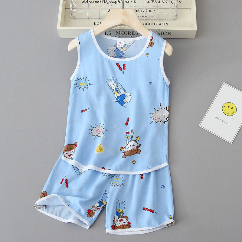 Summer childrens lụa bông vest thiết cậu bé cô gái bông nhân tạo không tay phù hợp với trẻ em bộ đồ ngủ mặc nhà mỏng.