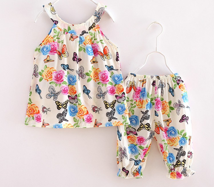 Mới trẻ em mùa hè lụa bông bộ lụa quần áo nhà cô gái nhân tạo bông pajama bé vest hai mảnh mỏng.