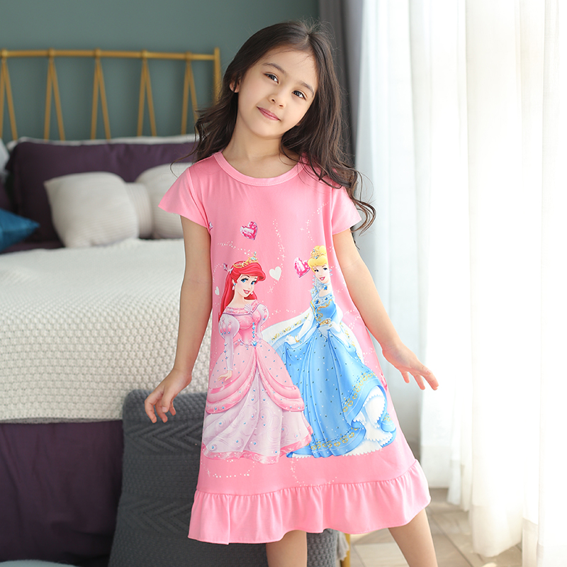 Summer childrens váy ngủ ngắn tay bé gái phim hoạt hình chiếc váy cotton mỏng đáng yêu công chúa đồ ngủ sling cô gái.