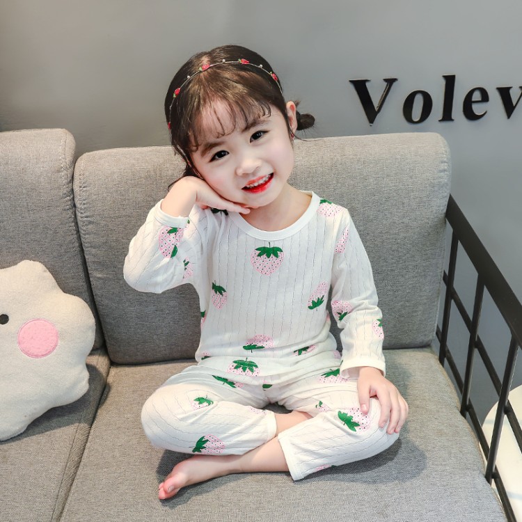 Cô gái pajamasummer thiết cotton mỏng dài sleeve0 quần áo trẻ em nhà 1-2-3 tuổi 4 cô gái mùa xuân mùa thu 5.