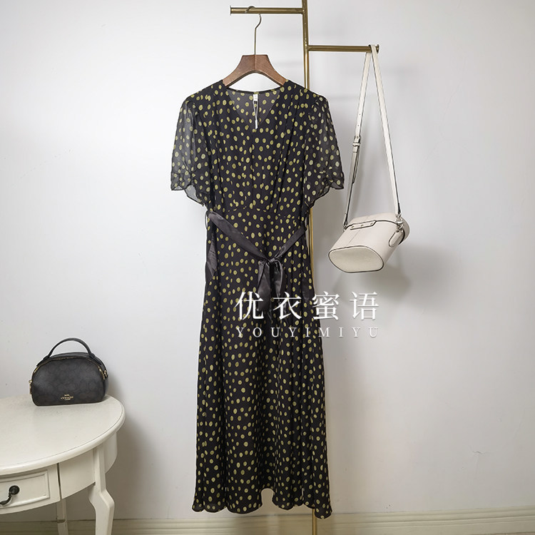 Z32122 Mall Same Style V-Neck Waist-Cinching Polka Dot Elegant Flared Long Dress 2026 Summer New Model for Women Z32122 Mall Same Style V-Neck Waist-Cinching Polka Dot Elegant Flared Long Dress 2026 Summer New Model for Women