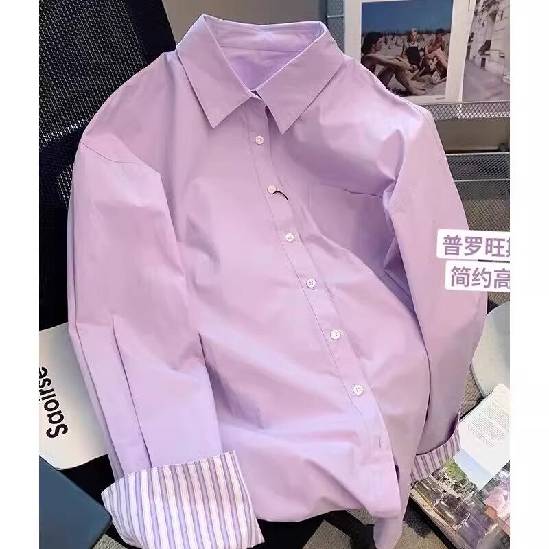 Cool and Sophisticated Purple Shirt for Women, 2024 Early Spring New Style, Popular Blouse, Elegant Top, Loose-Fitting Shirt