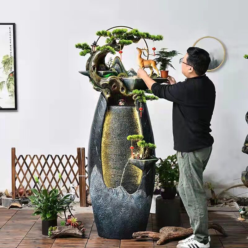 Flowing Water Fountain Chinese Landscape Living-room Xuanguan Balcony Garden Courtyard Zen decoration on floor for a property and a gift giving gift