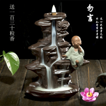 Ceramic backflow incense burner creative young monk purple sand incense burner smoke backflow incense tower aromatherapy furnace ornaments