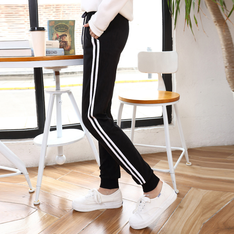 Pure Cotton Jogger Pants for Women, Spring and Autumn, Loose Fit, Cuffed, Student School Uniform Pants, Two Stripes, Slim Fit, Korean Style Sweatpants, Trendy