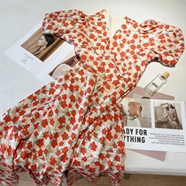 Bubble sleeve floral V collar dress 2021 summer dress new Korean version of loose strap long first love skirt female