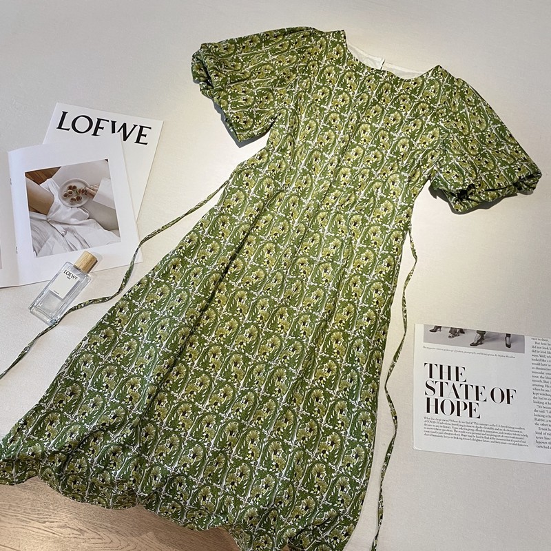 Fragmentation Bubble Sleeve French Dress 2023 Han Han Edition loose middle - long tie with waist temperament first love dress