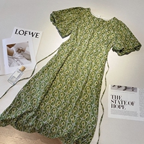 Broken flower bubble sleeve French dress female 2021 summer Korean version of loose long lace waist temperament first love skirt