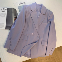 Loose medium and long bombing street Net red small suit jacket women 2021 autumn Korean version of British style double-breasted suit tide