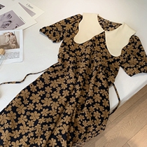 Baby collar floral lace-up French dress 2021 summer dress Korean version of loose long stitching first love skirt women