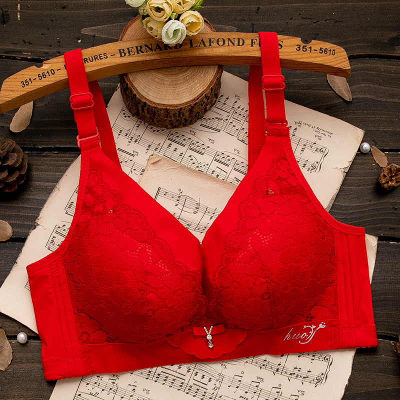 Non-magnetic big red Benming year bra without steel ring festive wedding bride gathered thick thin underwear bra