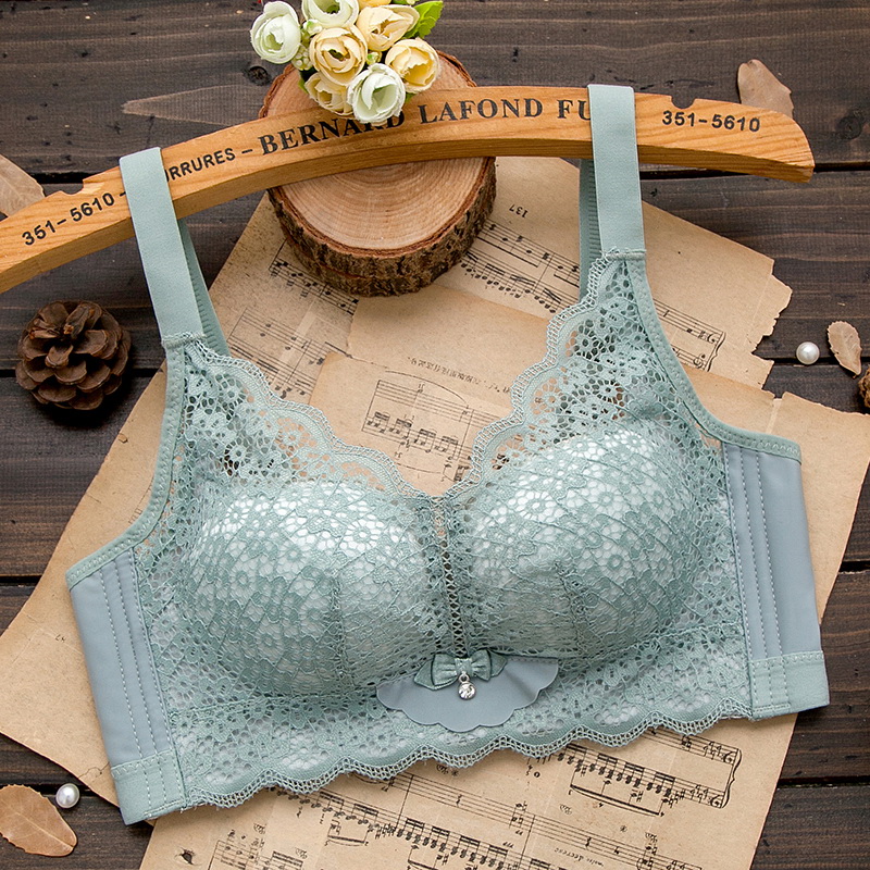 Non-magnetic underwear girl small chest gathered thickened lace urban bra thin section adjustable bra beauty top support