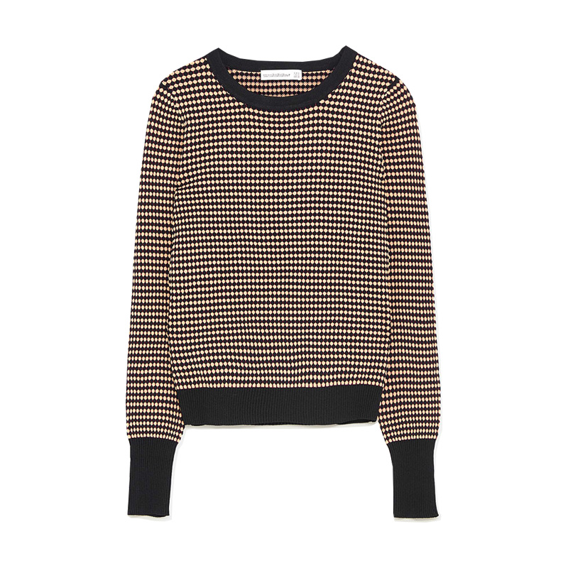 Mùa thu za nữ tròn cổ dài tay kết cấu khâu áo len sườn len ra9667205 9667/205 áo cardigan
