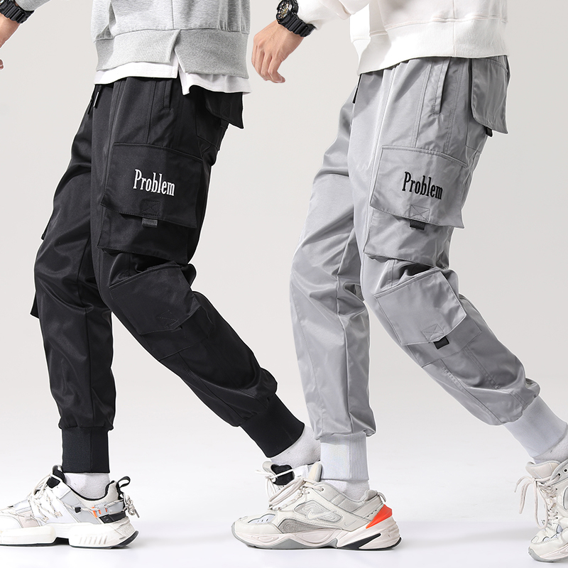 Paratrooper Pants Function Wind Spurs Embroidered Dress Pants Men Boomer Bunch Foot Multiple Pockets Pants Men Spring Autumn Loose Casual Long Pants