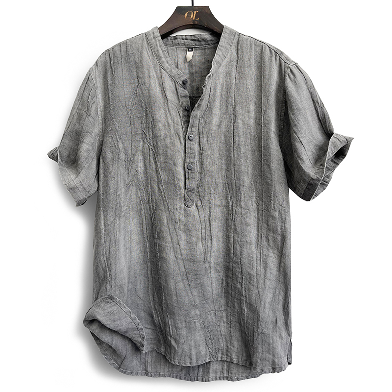 High-End Pure Linen Short-Sleeved T-Shirt for Men, Summer Thin Style, New Chinese Style, Casual Men's Tencel Ramie Top
