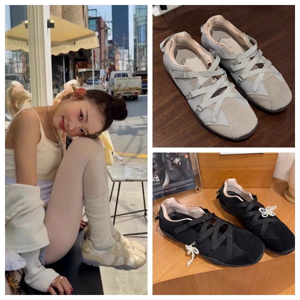 Korean Genuine Rockfish Cross-Strap Ballet Shoes, Sports-Style Thick-Soled Shoes, Color-Blocked Casual Shoes Korean Genuine Rockfish Cross-Strap Ballet Shoes, Sports-Style Thick-Soled Shoes, Color-Blocked Casual Shoes