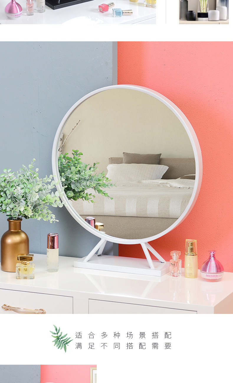 Bắc Âu rèn sắt tròn gương vàng trang trí khách sạn gương phòng tắm phòng tắm studio bàn trang điểm - Gương gương viền gỗ