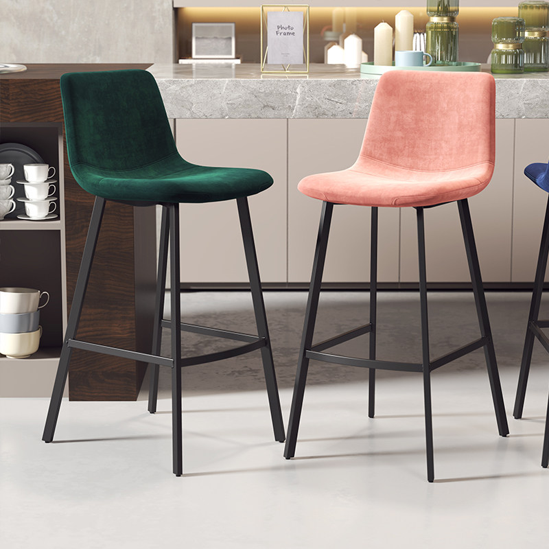 Nordic Light Lavish Bar Chair Bar Chair Minimalist Fashion Bar Chair Backrest High Footstool Gold Mesh Red Bar Stool