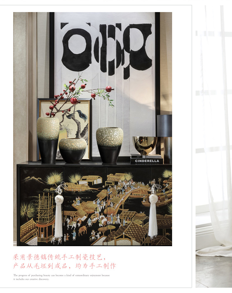 Modern new Chinese style three - piece furnishing articles of jingdezhen ceramics, vases, flower arranging zen sitting room porch decoration